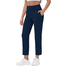 MIVEI 25" Womens Golf Pants Stretch Travel Ankle Cropped Pant High Waist with Zipper Pockets 7/8 Work Business Casual Navy Blue