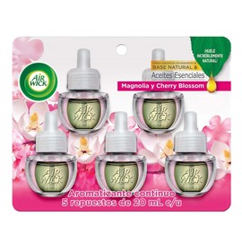 Air Wick Repuestos Para Aromatizante De Ambiente Continuo, Aroma Magnolia & Cherry Blossom, 5 Piezas de 20 ml c/u