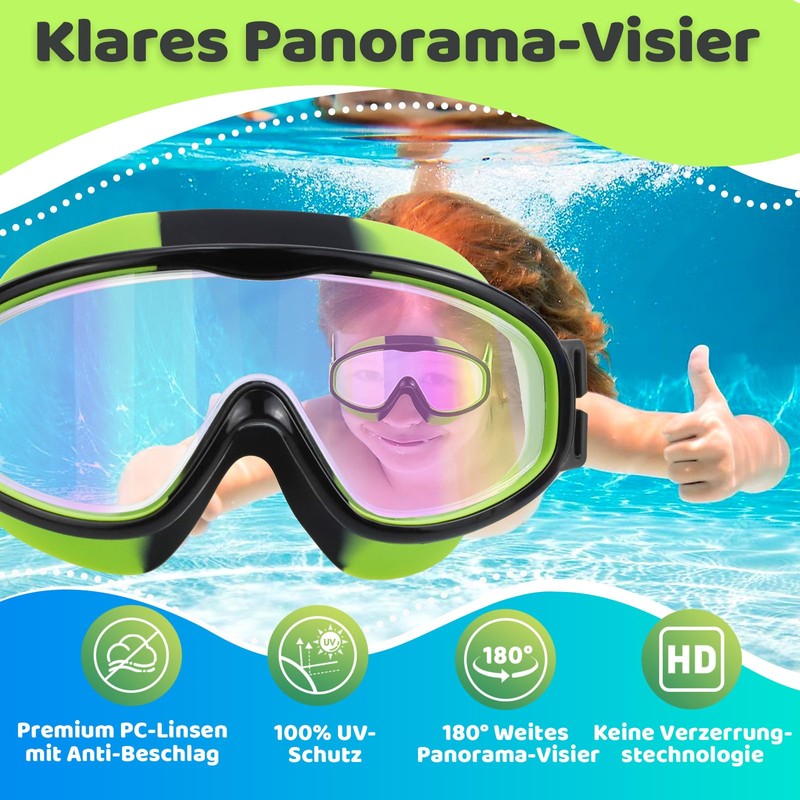 Vvinca Kinder-Schwimmbrille mit Comfort-Stoffband Weitwinkel Anti-Beschlag/UV Schutz Wasserdichte Schwimmbrille für