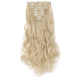 17 Inch 8 Pcs 18 Clips Clip in Hair Extensions Long Wavy Curly Full Head Thick Weft Real Natural Hairpiece Bleach Blonde
