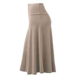 Lock and Love LL WB1105 Womens Lightweight Fold Over Flared Midi Skirt XL Taupe