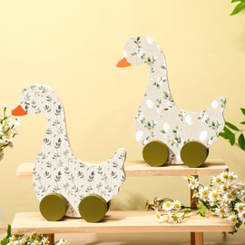 Yousoontic 2 Pcs Wooden Silly Goose Table Decorations Silly Goose with Floral Prints Centerpieces for 1st Birthday Party and Themed Events Baby Shower Photo Props