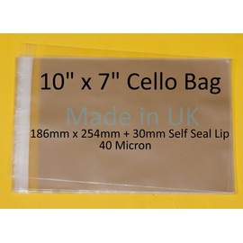 celloexpress 10" x 7" Cello - 186mm x 254mm + 30mm Flap - 10x7 Mounted Photograph Cellophane Display Bags Self Seal 40 Micron - Medium Cello - Pack of 50