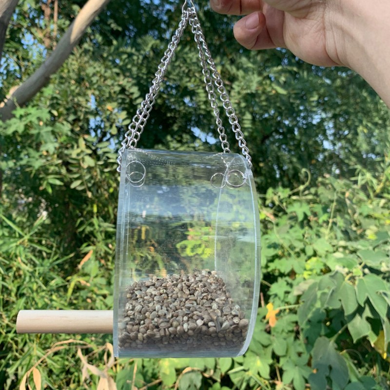 Acrylic Bird Feeder Box AntiScatter Hanging Feeding Box Outdoors Transparent