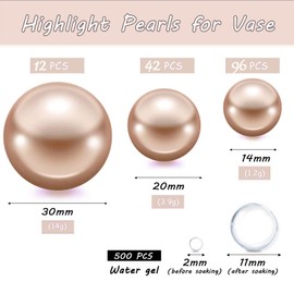 100Pcs Floating Champagne Polished Glossy Beads Vase Fillers, Floating NO Hole Round Pearls for Centerpieces, 800Pcs Water Gels, Table Scatters, Wedding Party, Home Decor(14/20/30mm)