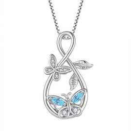 STARCHENIE Infinity Butterfly Pendant Necklace 925 Sterling Silver Birthstone March Aquamarine Jewelry Gift for Women