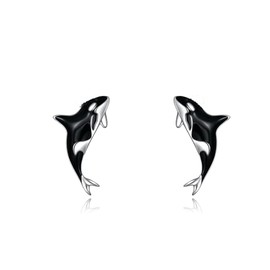 CRMAD Orca Killer Whale Earring for Women Sterling Silver Orca Stud Earrings Hypoallergenic