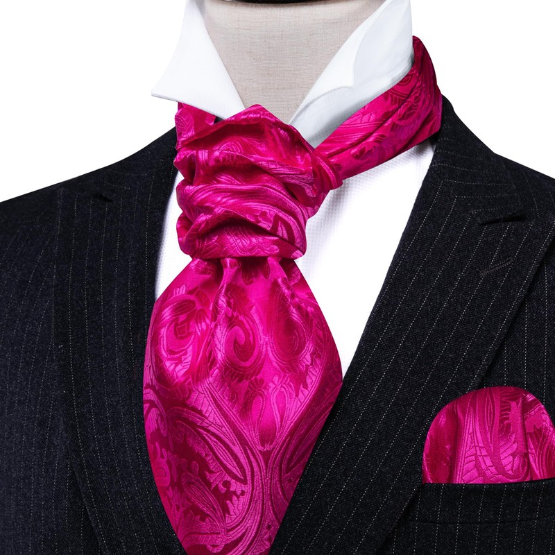 Barry.Wang Men Ascot Cravat Tie with Pocket Square Cufflinks Tie