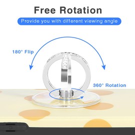 Exoer Transparent Cell Phone Ring Stand Holder Phone Ring Holder Finger Grip Loop Finger Ring Stand (2 Silver 2 Black (Round))