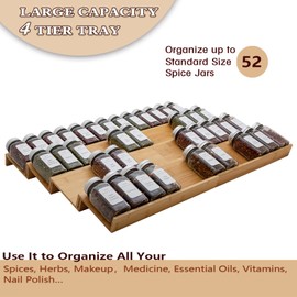 Angimio Bamboo Spice Rack Drawer Organizer - 8 Pieces Set- 12" Wide Per Piece - Combine Pieces Into 24" Wide Rack (12" or 24")