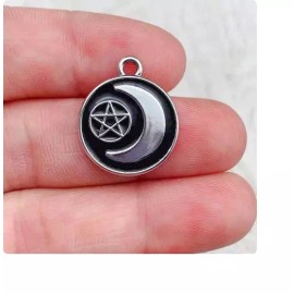 Fashion Jewelry PAGAN WICCA PENTAGRAM MOON STAR Pendant on 925 Sterling Silver 24" Chain Women