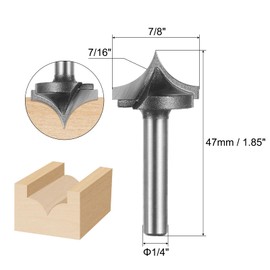 sourcing map Point Cutting Roundover Router Bit 7/16" Radius 1/4" Shank 7/8" Cutting Diameter 2 Flute Round Over CNC Router Bit for 2D and 3D Carving Woodworking Engraving Tool