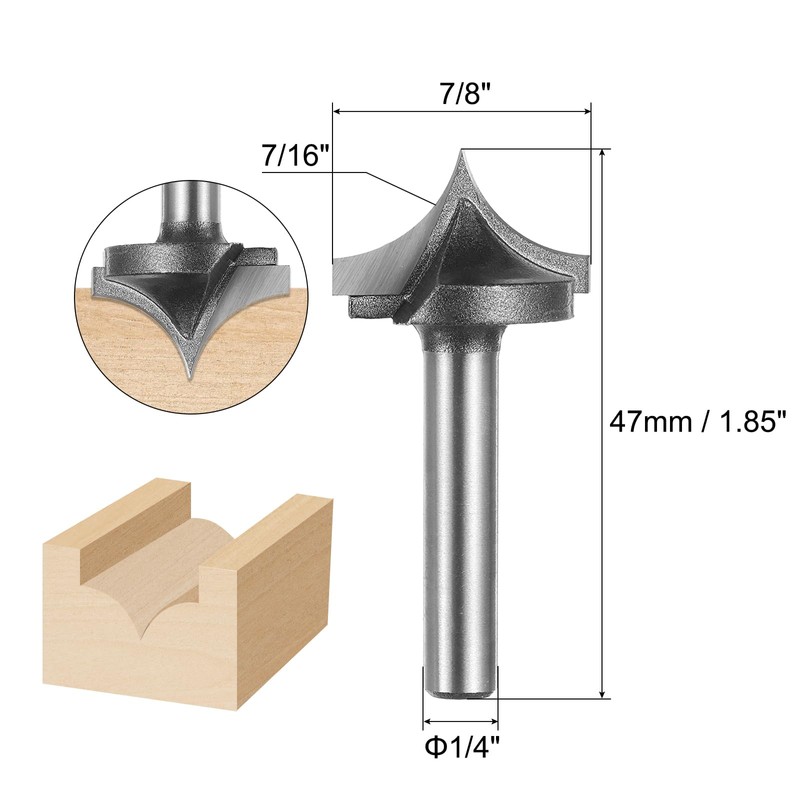 sourcing map Point Cutting Roundover Router Bit 7/16" Radius 1/4"