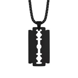 HAQUIL Razor Blade Necklace, Black Plated Stainless Steel Razor Blade Pendant, Box Chain, Gothic Punk Rock Hip Hop Jewelry Gift for Men