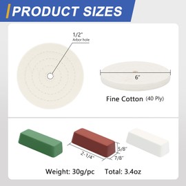 SCOTTCHEN 6inch Buffing Polishing Wheels 1/2" Arbor Hole,2 Pcs Fine (40Ply) for Bench Grinder,with Buffing Polishing Cutting Compound 4 Oz.Kit