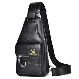 ANPTER Sling Bag for Men Crossbody Chest Bag,PU leather Over the Shoulder Purse Casual Cross Body Sling Backpack for Travel Hiking Cycling