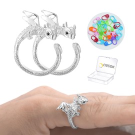 Juszok 2Pcs Crochet Tension Ring for Fingers Crocheting 30Pcs Crochet Stitch Markers for Knitting Stitch Locking Markers Clips Dragon Yarn Guide Knitting Tension Rings for Crocheting with Box