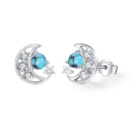 Cuoka Moon Star Earrings 925 Sterling Silve Turquoise Moon Stud Earrings CZ Celestial Moon Pierced Earrings Jewelry for Women Mom