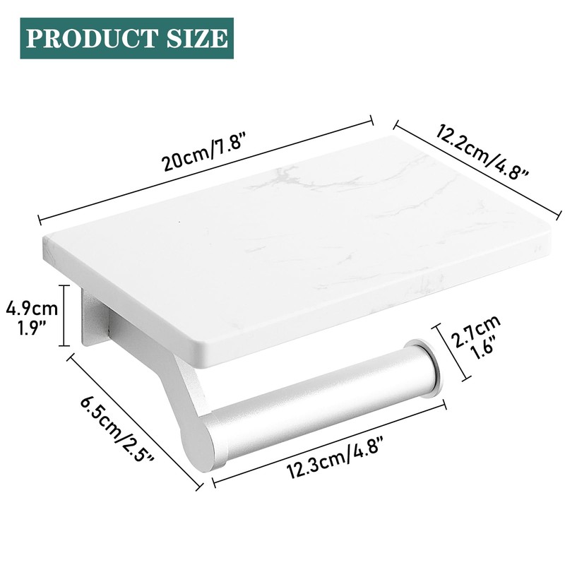 Hoimpro Brushed Silver Aluminum Toilet Paper Holder with White Natural