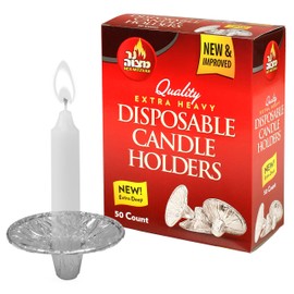 Ner Mitzvah Disposable Foil Candle Holders, Heavy Duty Aluminum Protector Bobeches, Drip Guard Candlestick Liner Inserts, 50 Count