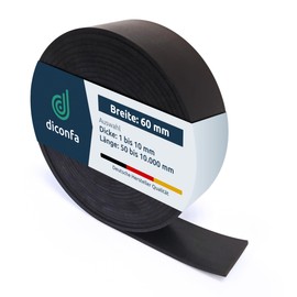 diconfa Rubber Strip Width 60 mm (6 cm) – Choice – Thickness: 1 to 10 mm – Length: 0.05 to 10 m – Selection: 3000 mm (300 cm) Long, 2 mm Thick – Rubber Mat Sold by the Metre Narrow Rubber Underlay