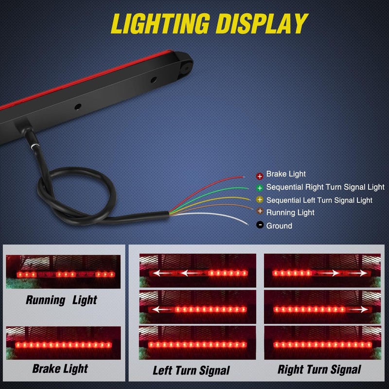 Nilight Trailer Light 16Inch 12 LED Red Running Brake Sequential