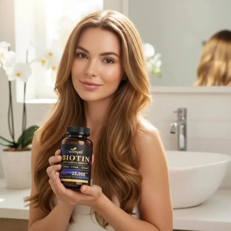 Winyel Biotina Collagen & Keratin 25,000 Mcg 60 Cáps.