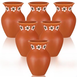 Maxdot 6 Pcs 12 oz Cantaritos De Barro Mexicanos Shooters Pottery Mexican Clay Drinking Cups Mexican Pottery Vases with Flower Print for Margaritas Tequila Mojitos Cocktail