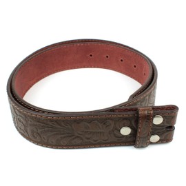 BC Belts Leather Belt Strap with Embossed Western Scrollwork 1.5" Wide with Snaps (Brown-S)