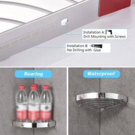 DUFU Duschregal Eckregal, Duschablage Ohne Bohren Badregal Edelstahl SUS304 Duschkorb Selbstklebend, Ecke Badezimmer Organizer Shampoo Halterung mit 4 Haken für Dusche (Silver-2 Stück)