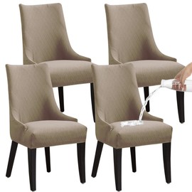 RHYII Waterproof Wingback Side Chair Cover Set of 4, Stretch Wingback Chair Covers Slipcover Banquet Chair Cover Arm Chair Protector Accent Chair Covers for Home Party Weeding Decor Taupe