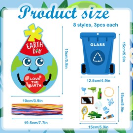 HOWAF 24 Pack Happy Earth Day DIY Craft Ornaments,Make Your Own Earth Day Art Kits for Kids,Environmental Sorting Bin Craft Kit DIY Card Stickers for Save Earth Day Party Supplies Classroom Activity