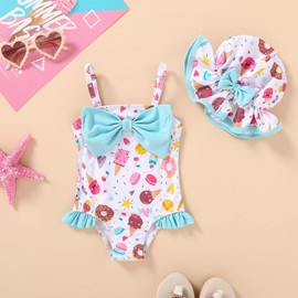 Happy Town Baby Toddler Girl Swimsuit Infant One Piece Bathing Suits Summer Beach Swim Suit for Girls(Donut 2-3T)