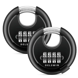 DELSWIN 4-Digit Disc Combination Lock Outdoor - Heavy Duty Combination Padlocks with Hardened Steel Shackle Weatherproof Combo Locks for Gates,Sheds,Fence,Storage Unit (3/8" Shackle, Black,2 Pcs)