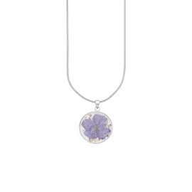 Pressed July Birth Flower Necklace for Women - Hypoallergenic 925 Sterling Silver Necklace for Women w/ LarkspurFlowers Resin Pendant– Dry Pressed Flower Necklace - Hand Crafted Gifts for Women