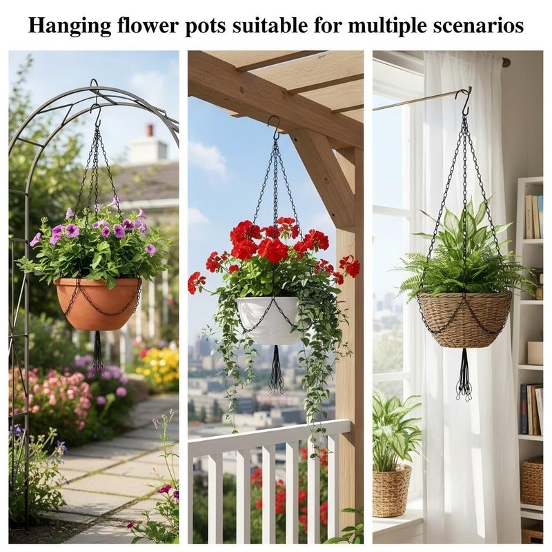 Dcoteh 4 Pack, 3 Point 23 Inch Black Hanging Baskets