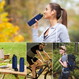 INNERNEED Collapsible Water Bottle, Reuseable BPA Free Silicone Foldable Water Bottles for Travel Gym Camping Hiking, 20.6 fl.oz, Portable, Food-Grade, Leak Proof (1 Pack, Dark Blue)