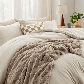 Bedsure Comforter Full Size 5 Pieces - Full Size Comforter Set with Throw Blanket and Decorative Pillow, Lightweiget Bedding Comforter Sets, All Season Bedding Sets (Linen Beige, 82" x 86")