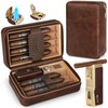 Scotte Cigar Humidor Box, Cigar Lighter Cedar Wood Lined Leather