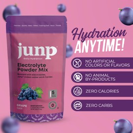 JUNP Sugar Free Electrolytes Powder Packets for Water Salt & Potassium Instant Hydration Packets, Zero Calorie No Carbs No Sugar Electrolyte Drink Mix Sticks, Keto Friendly, Vine Ripened Grape 5 Pack