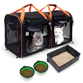 AceRide Large Cat Carrier 2-in-1 with Litter Box & Bowl, Portable Cat Carrier Hard for 2 Cats, Double Cat Travel Carrier with Safety Locking Zippers, Ideal for Long Distance Trips, Outdoor Adventures