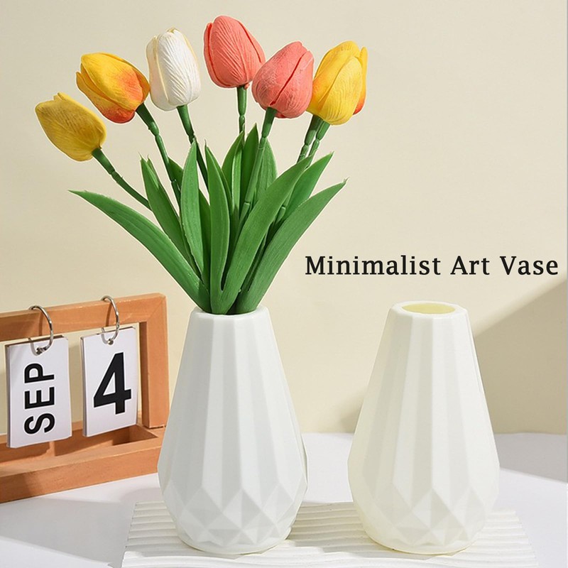 Flower Vase, Unbreakable PE Plastic Durable Decorative Small White Vase