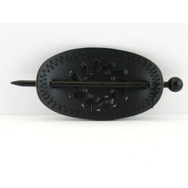 Leather With Wood Slide Stick Oval Hair Pin Barrette (Black)