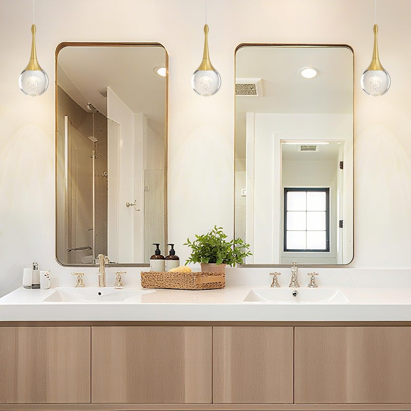 CHYING Gold Pendant Light Crystal LED Pendant Lighting Jellyfish Teardrop