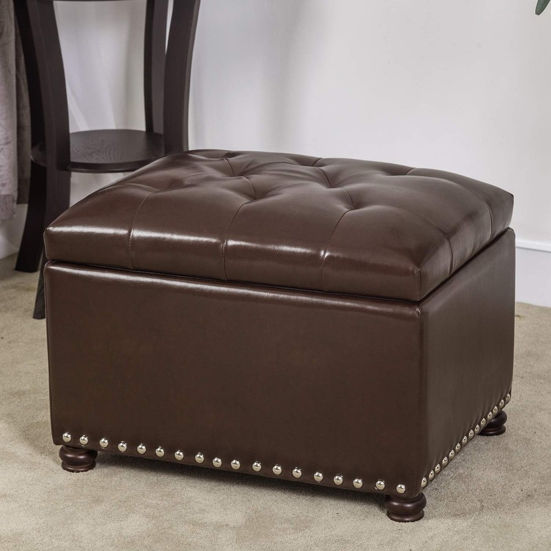 Decent Home 24'' Leather Storage Ottoman Rectangular Foot Rest Stool