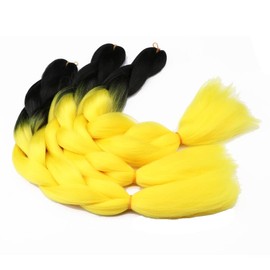 Jumbo Braiding Hair Attachment Ombre Yellow color 3pakcs synthetic box braids Hair Extension 24Inch Crochet Braids (black and yellow)
