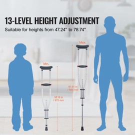 Happybuy Underarm Crutches,13-Level Height Adjustable Underarm Walking Crutches,Lightweight Aluminum Crutches for Adults Teenager - with Soft Underarm Pad for Leg Injury Surgery Disabled,1 Pair 300LBS