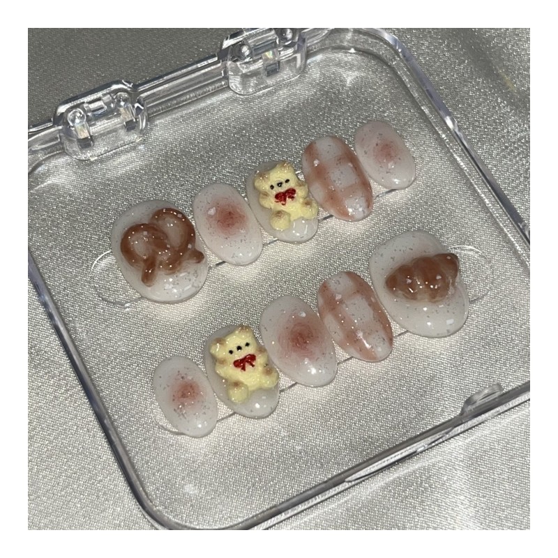 Sweet Bear Cafe Handmade Nail Tips - Coffin Egg /