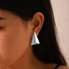 Triangle Dangle Earrings Stainless Steel Minimalist Stud Earrings Geometric Thick Chunky Statement Earrings Elegant Ear Jewelry for Women (Silver)