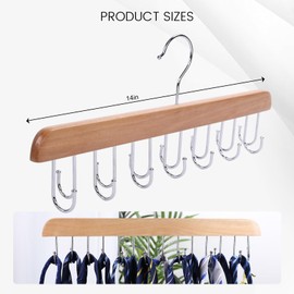 JOHOUSE Belt Organizer for Closet Max 42 Belts, Wooden Sports Bra Hanger Tie Rack with 14 Hooks for Men Women Tank Top, Scarf Closet Storage